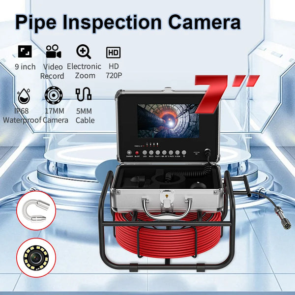 Sewer Pipe Camera 9" Monitor DVR Pipe Inspection Camera Recording 17MM Drain Sewer Pipeline Industrial Endoscope With 16G Card