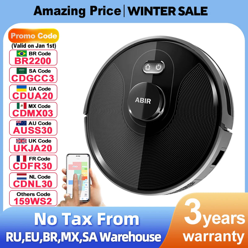 Robot vacuum cleaner ABIR X8, Smart Home Appliance,TOF Wisdom, Zone Sweeping, Restricted Area Mapping , UV Cleaning ,Carpet Wash