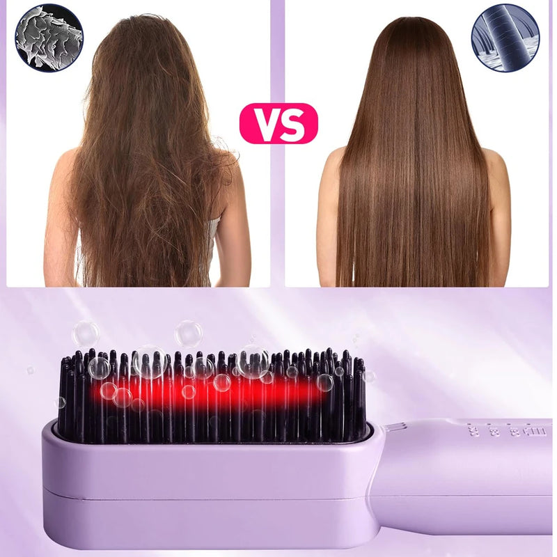 Cordless Hair Straightener Brush Hot Air Brush Negative Ions Do Not Hurt Hair Portable Electric Hair Brush USB Charge