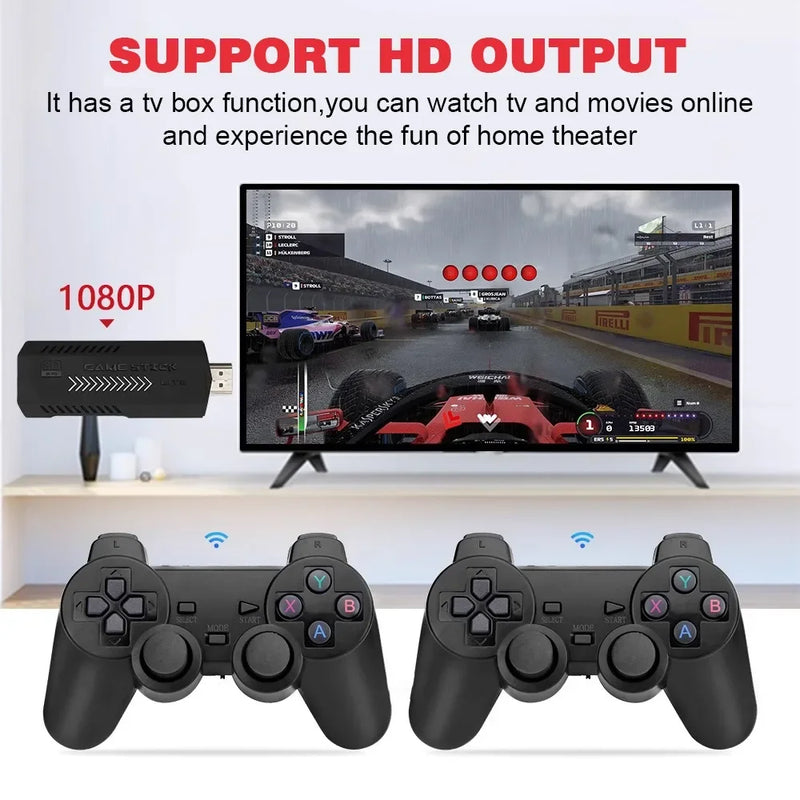 New X2 Plus Game Stick 4K HD Video Game Console 2.4G Double Wireless Controller Game Stick For N64/PSP/PS1/GBA