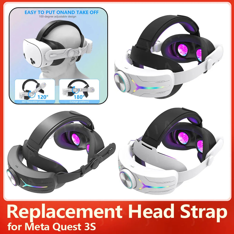 Adjustable RGB Head Strap 12000mAh Battery Extend VR Playtime Alternative Strap Head Strap Headband for Meta Quest 3S VR Headset