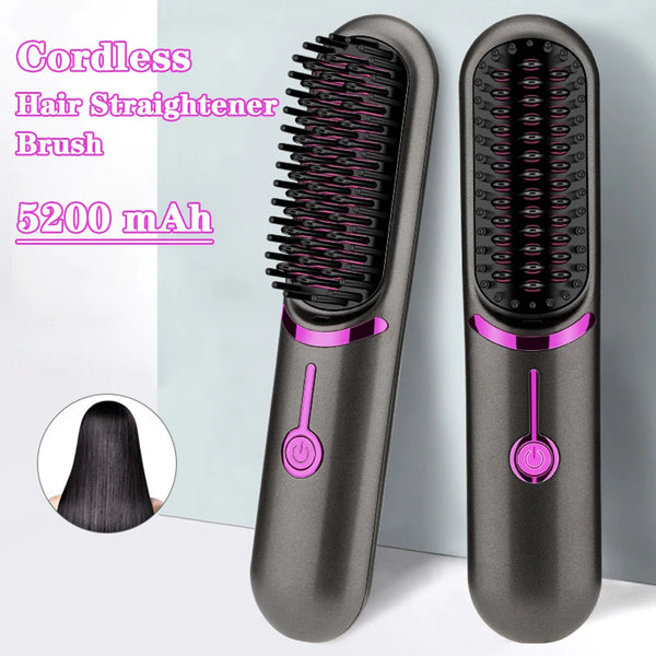 Electric Hair Brushes Cordless Hair Straightener Brush Portable Straightening Brush Negative Ions Hot Comb USB Charge