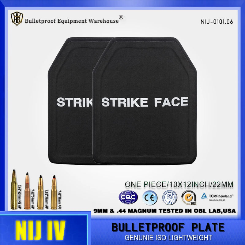 High Quality ISO Certified 10x12 Inch 22mm Ceramic Plus PE Composite Bulletproof Plate Protection Independent Protection Armor