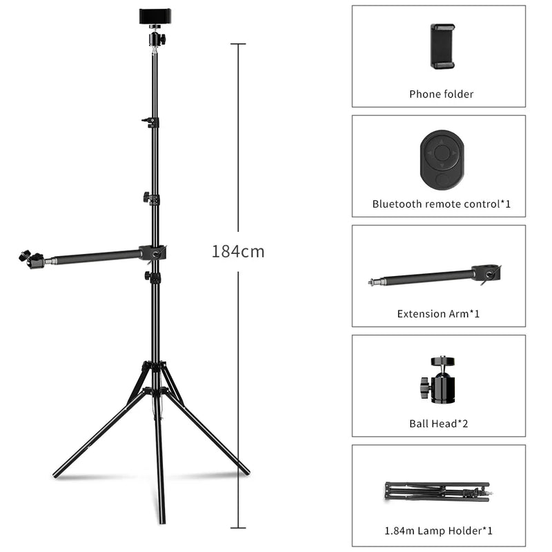 SH Desktop Tripod Extension Bracket 32CM Floor Tripod Live Boom Arm with 1/4 Ball Head For Ring Light DSLR Camera Live Broadcast