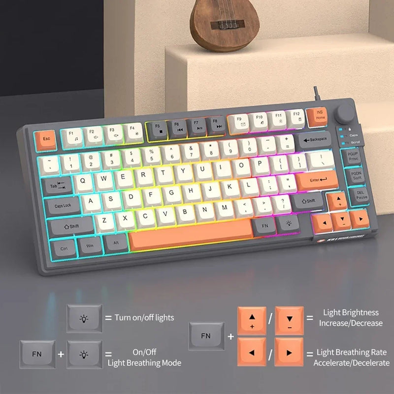 K81 Keyboard Triple Patchwork MDA Ball Cap Wired USB Illuminated Office Gaming PC Notebook 81 Keys Gaming Keyboard