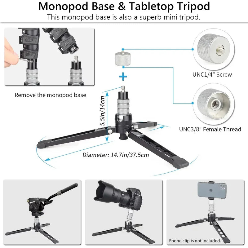 WEYLLAN KA7 Professional Video Monopod Kit Unipod and Fluid Head Travel Tripod Stand Telescopic Handheld Monopod For DSLR Camera