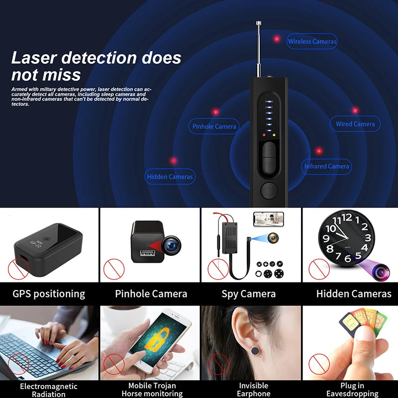 Portable signal detector anti-peeping camera finder anti-spy infrared scanner signal source anti-lost sound and light alarm