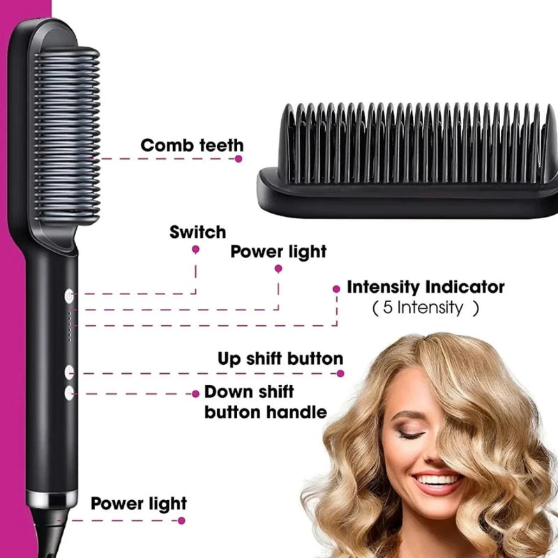 2 in 1 Electric Hair Brushes,Negative Iron Hair Straightener with 5 Temp,Portable Comb Iron Heated Styling Comb,10s Fast Heating