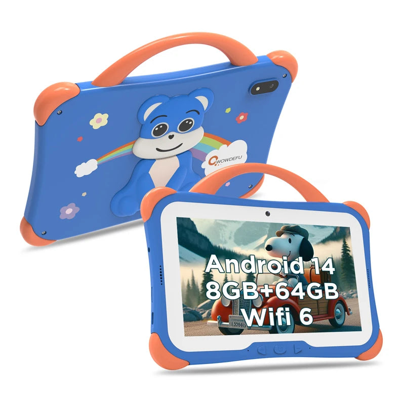 CWOWDEFU 7" Kids Tablet Android 14 8GB 64GB Octa Core WiFi6 Google Play Children Tablets for Girl Education Gift 4000mAh Hebrew