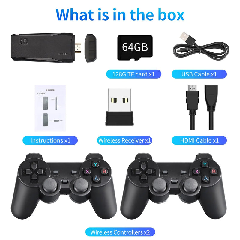 Video Game Sticks M8 Retro Game Console Dual 2.4G Wireless Controllers Plug and Play 4K HDMI Output 15 Classic Emulators - 64G