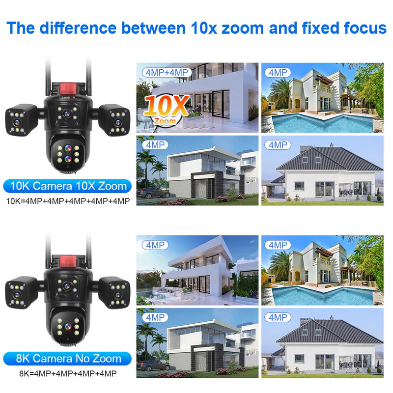 LS VISION 20MP WiFi IP Camera Four Screens 10X Zoom Wireless Outdoor PTZ CCTV Cam Five Lens Smart Tracking Wifi Surveillance Cam