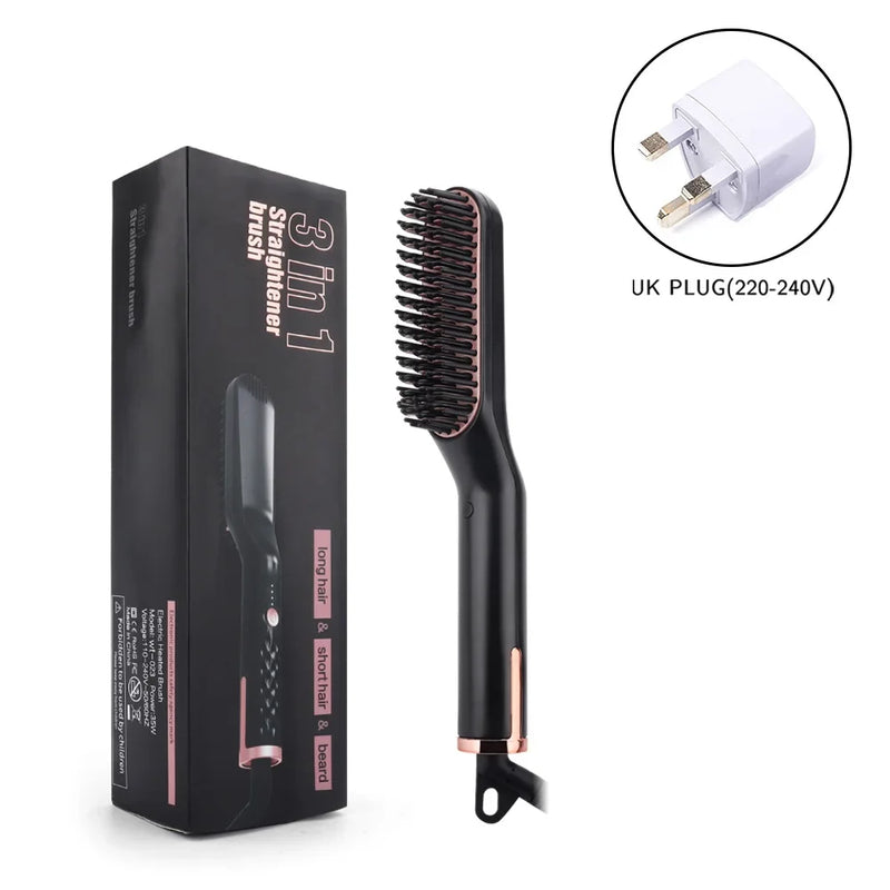 Ionic Hair Beard Straightener Brush Anti-Scald Ceramic Heated Beard Straightenin Comb for Men Multifunctional Quick Hair Styler