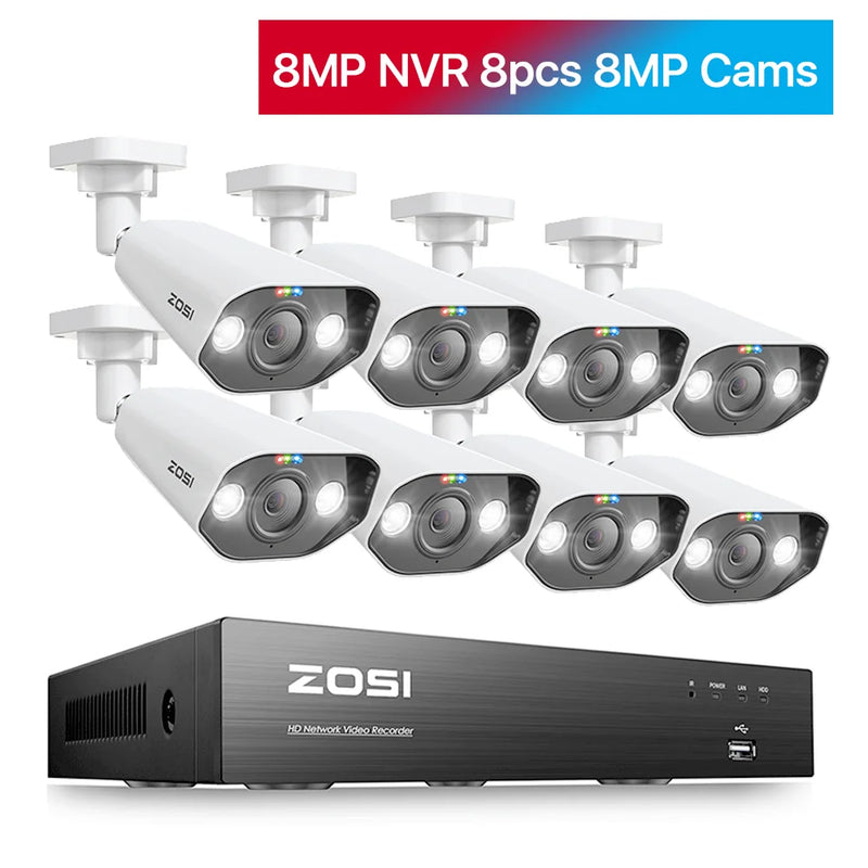 ZOSI 8CH POE Video Surveillance Kit 4K 8MP 5MP Super HD Outdoor IP Cameras AI Starlight Night Vision CCTV Security Camera System