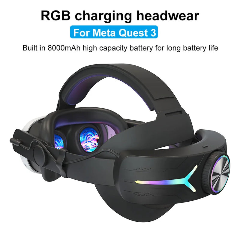 For Meta Quest 2 VR Headset Strap with RGB LED Backlight Alternative Head Strap 8000mAh Rechargeable Battery VR Accessories