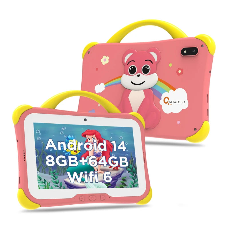 CWOWDEFU 7" Kids Tablet Android 14 8GB 64GB Octa Core WiFi6 Google Play Children Tablets for Girl Education Gift 4000mAh Hebrew