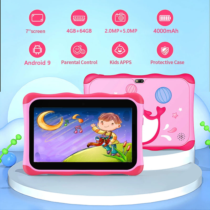 Sauenaneo's New cartoon dolphin children's Android Tablet Android 9 4GB RAM 64GB ROM WiFi Bluetooth Educational Game 4000mAh