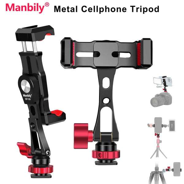 Manbily Metal Phone Holder Clamp with Hot Shoe 360° Rotatable Tripod Adapter Mount Stand for DSLR Camera Light Monitor phone