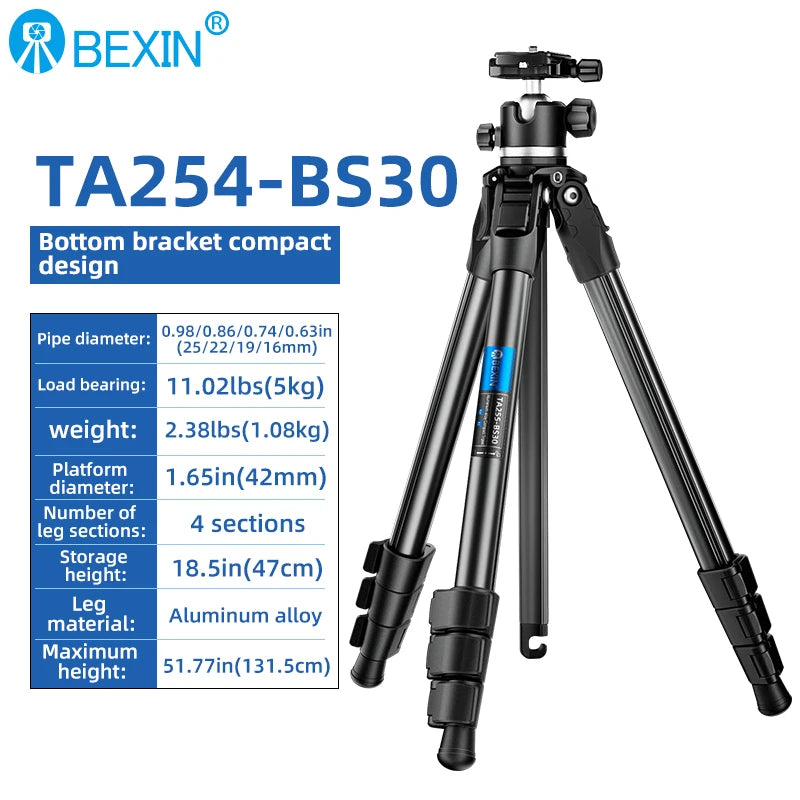 BEXIN TA255-BS30 Tripods Camera Tripod with Panoramic Ballhead Tripod for DSLR Digital Cameras Camcorder Canon Nikon Sony Camera