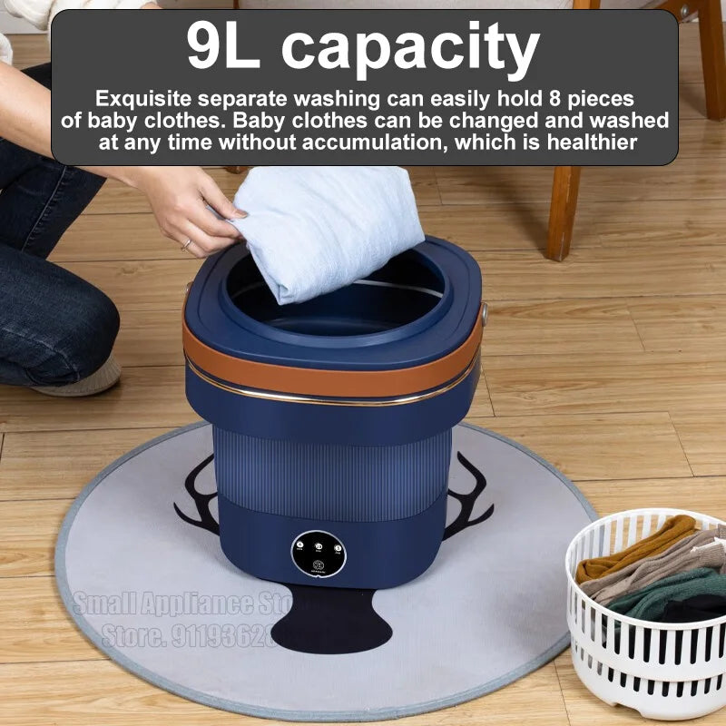 Portable Folding Washing Machine Mini Dehydratable Dormitory Student Underwear Panties Rental Travel Laundry Home Appliance EU