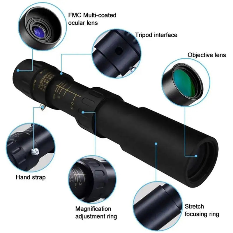 10-300x Zoom Portable Strong Binoculars Long Range Professional Spyglass Monocular Telescope Low Night For hunting phone lens