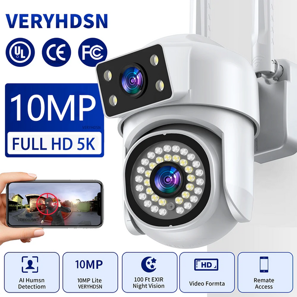 10MP 4K PTZ IP WIFI Camera Wireless Surveillance Cameras Security Outdoor Human Tracking Two-way Audio Night Color 8X Zoom Cam