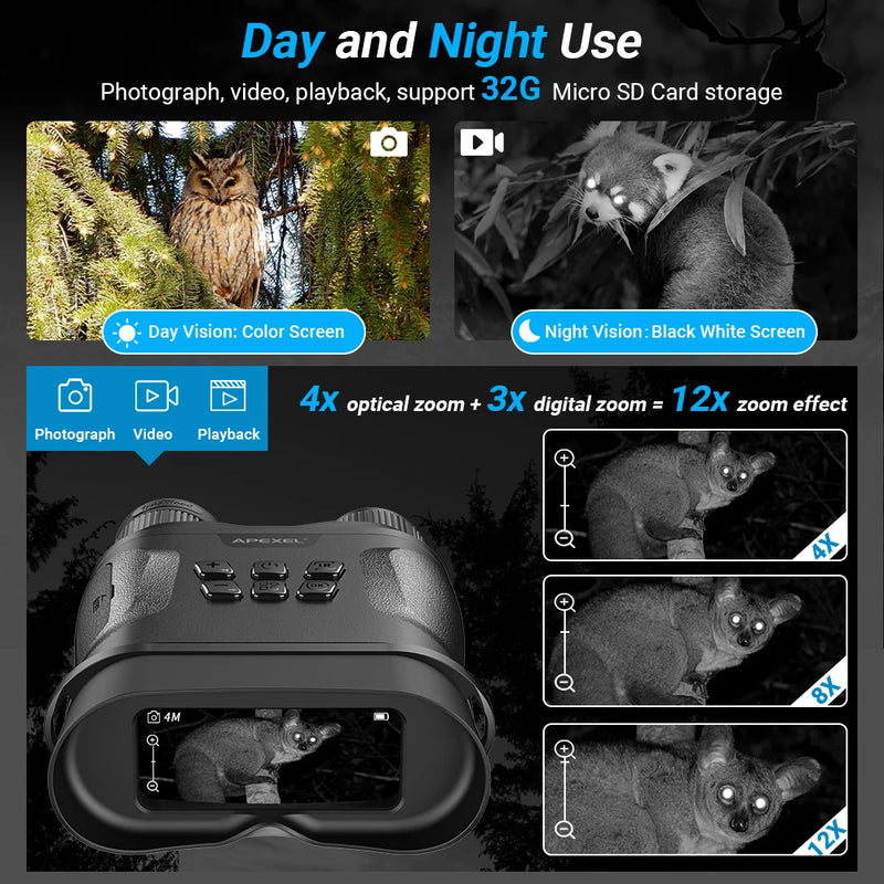 APEXEL Night Vision Device Infrared Binoculars Digital Military Scopes 4-12x Zoom Hunting Telescope Day And Night Dual Use