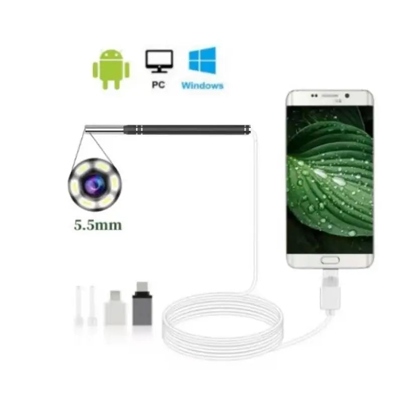 Ear Endoscope 3 in 1 5.5MM HD Visual USB Otoscope Ear Wax Cleaning Inspection Camera Tools for Android Phone PC