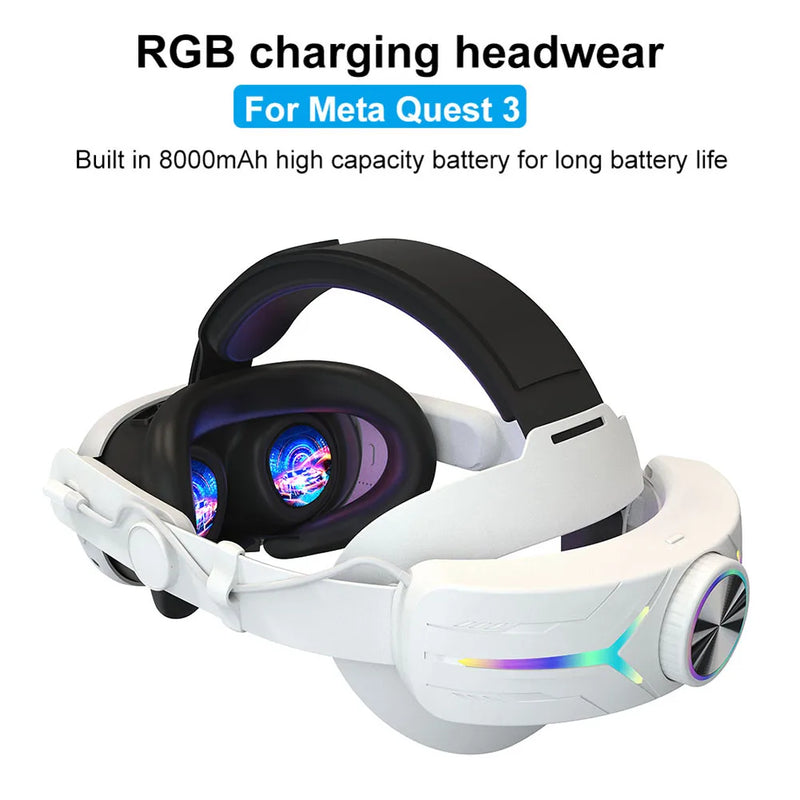 For Meta Quest 2 VR Headset Strap with RGB LED Backlight Alternative Head Strap 8000mAh Rechargeable Battery VR Accessories