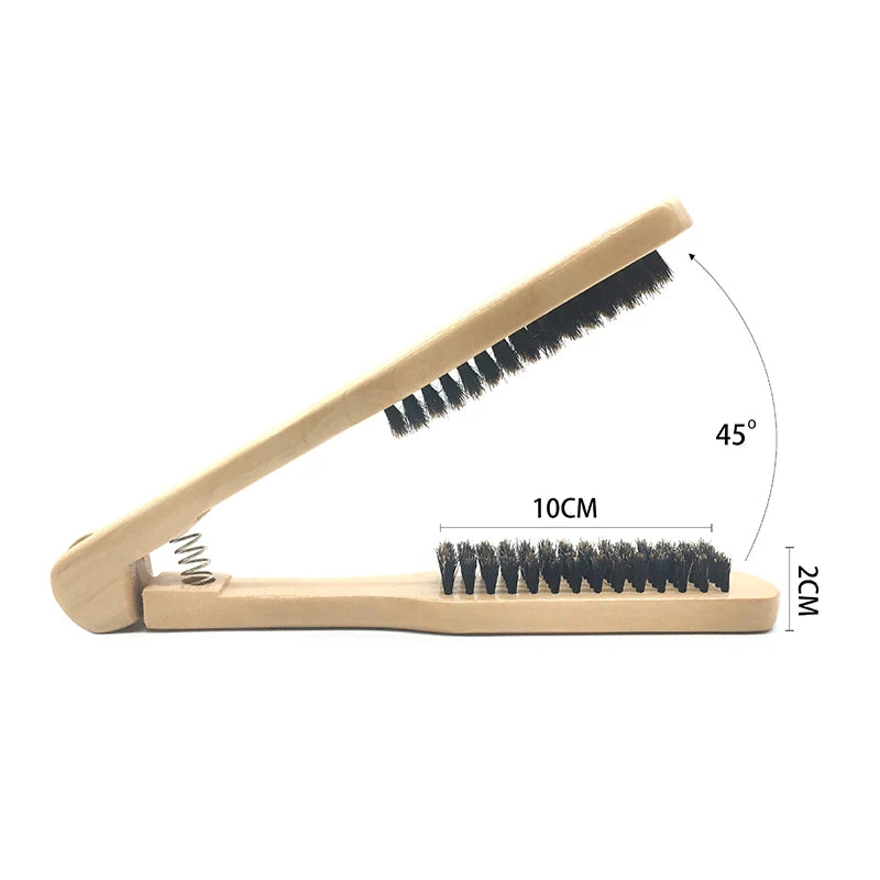 Wood V Folded Hair Straightener Irons Boar Bristles Clamp No Electric Detangler Hair Brush Hairs Styling Tool Double Side