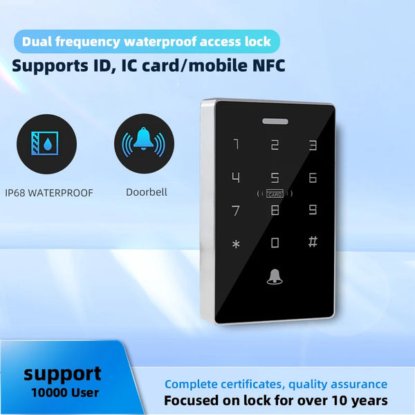 Mobile NFC access controller  waterproof door lock keyboard card swiping password IC unlocking ID dual frequency