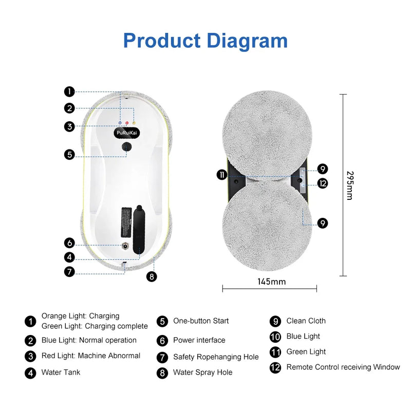 PuRuiKai Window Cleaning Robot Vacuum Cleaner, Window Cleaning Robot, Water Spray Glass Cleaning Robot, Water Spray