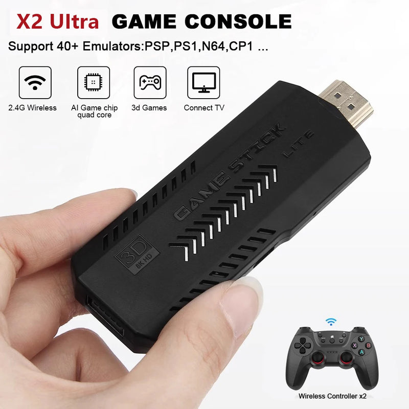 New X2 Ultra Video Game Stick Console Or ONLY 2.4G Double Wireless Controller 4K HD30000 Games 128G Retro Games Christmas Gift