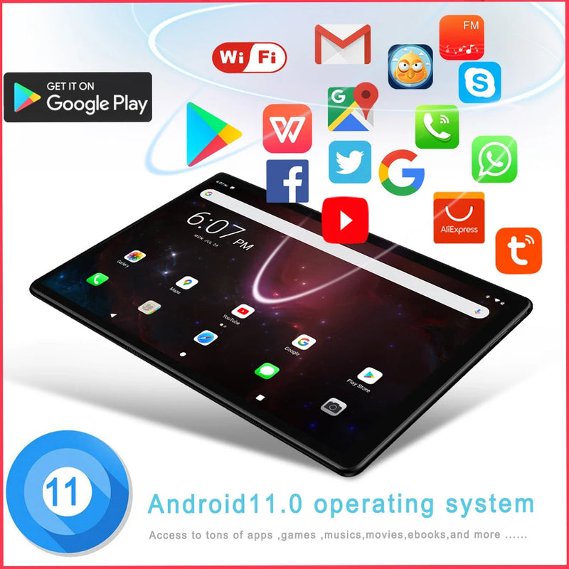 2025 New BDF 10.1 Inch Android11 Tablet Pc Google Play Dual Camera Octa Core Dual SIM Phone Call Tablets WiFi 4GB RAM 64GB ROM