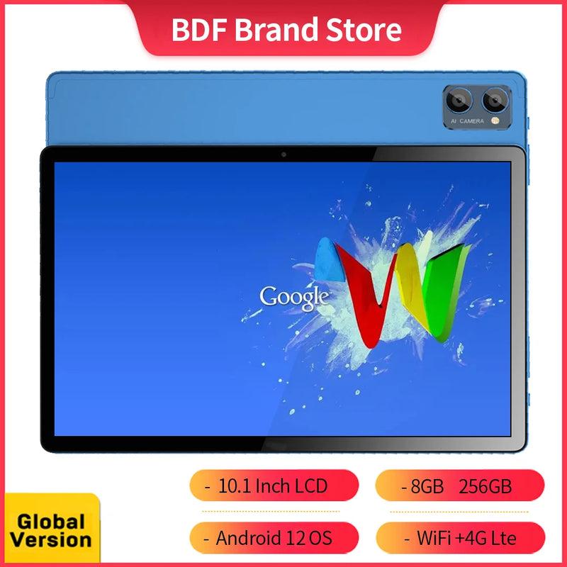 【NEW】BDF Y7  Max Android 12 Tablet 10.1" HD+ 90Hz Display TÜV Rheinland T616 Octa Cpu 8GB RAM 256GB ROM 8000mAh 18W 4G LTE Tab