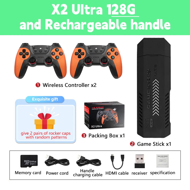 New X2 Ultra Video Game Stick Console Or ONLY 2.4G Double Wireless Controller 4K HD30000 Games 128G Retro Games Christmas Gift