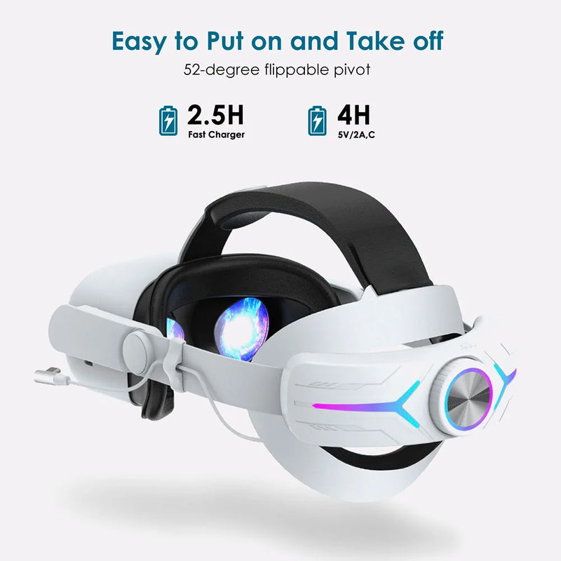 For Meta Quest 2 VR Headset Strap with RGB LED Backlight Alternative Head Strap 8000mAh Rechargeable Battery VR Accessories