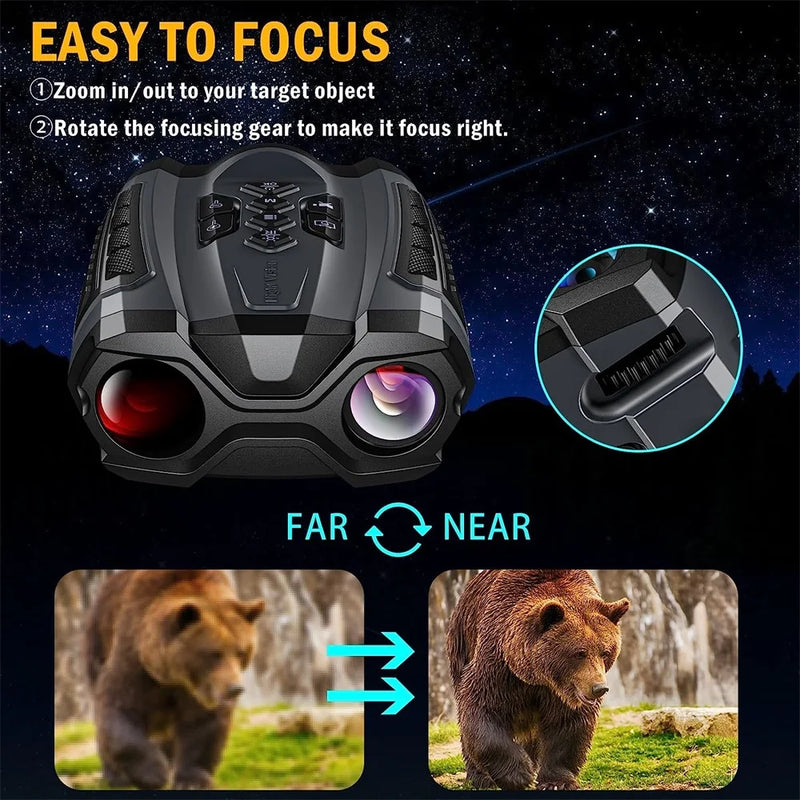 Ponbos Professional 300M Infrared Night Vision Telescope Camera 4K UHD 58MP 10X Zoom Digital Binoculars for Hunting Camping