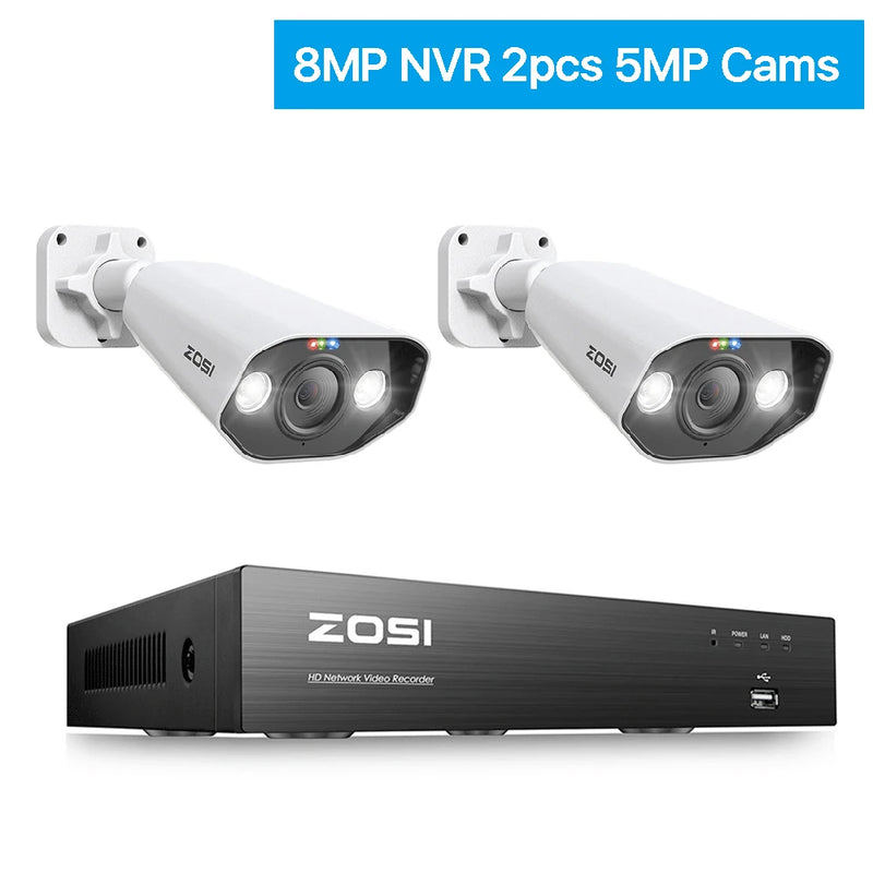 ZOSI 8CH POE Video Surveillance Kit 4K 8MP 5MP Super HD Outdoor IP Cameras AI Starlight Night Vision CCTV Security Camera System