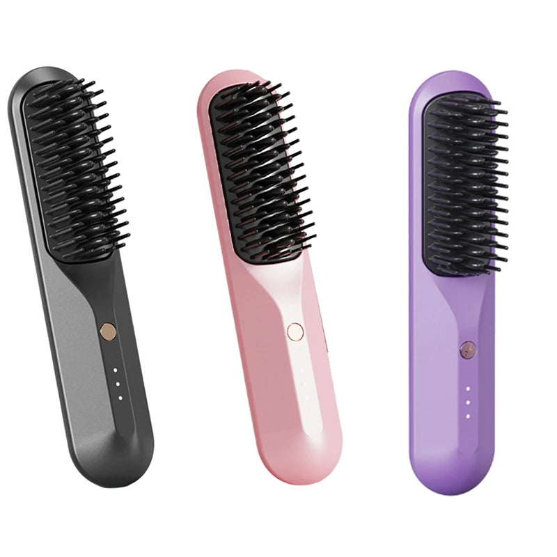 Rechargeable Hot Comb Cordless Hair Brush Straightener Heat Pressing Combs Electric Comb Anti Burn Fast Heating