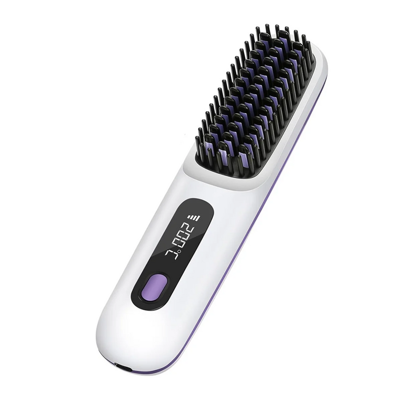 Portable Cordless Hair Straightener Brush with LED Display ,Negative Ion Hot Comb, USB Rechargeable Travel Essential