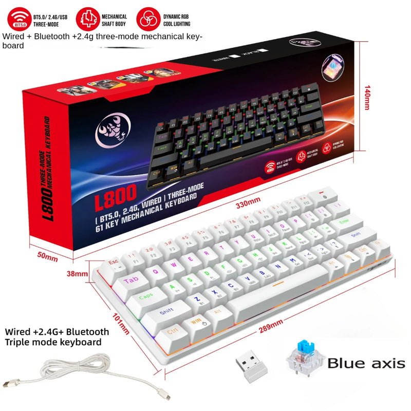 Bluetooth/USB Mechanical wireless keyboard 60% ergonomic 61-Key Gamer keyboards Gaming Computer key board white Backlit claviers