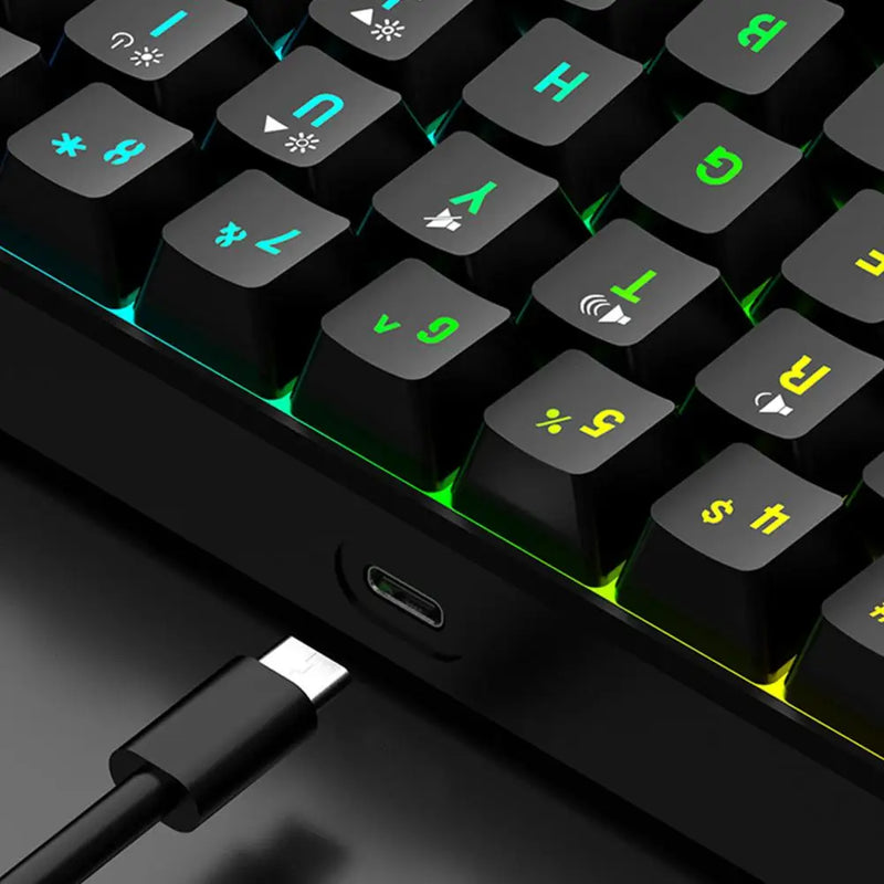 Wired Mechanical Gaming Keyboard RGB Light Design 61 Keys Compact Design Lightweight Computer Keyboard