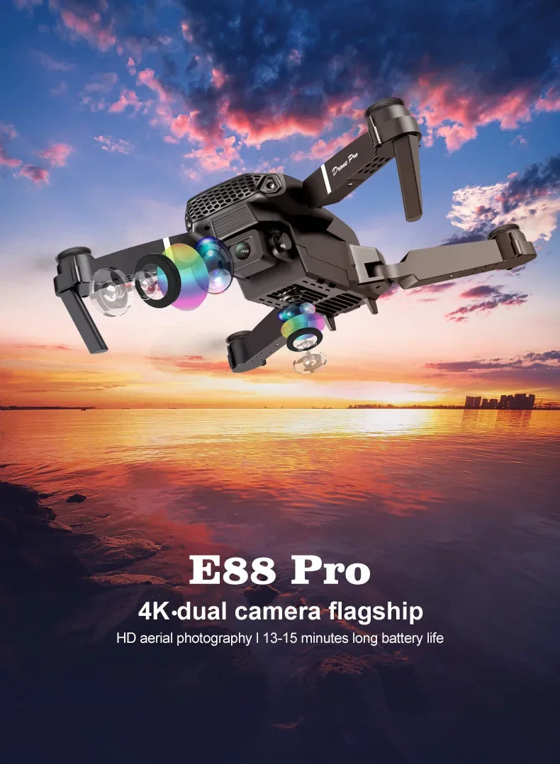 2024 New E88 Pro WIFI FPV Drone Wide Angle HD 4K 1080P Camera Height Hold RC Foldable Quadcopter Dron Helicopter Toys Kids Gift