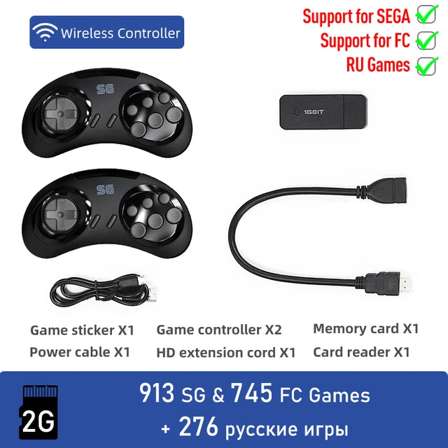 DATA FROG Y2SG Retro Video Game Console 16Bit Console For Sega Stick Wireless Controller Built-in 1913 Classic Games Sega NES