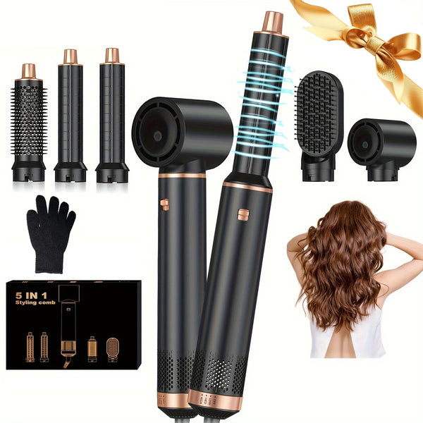 5 In 1 Electric Hair Dryer Brush White gold Blow Dryer Comb Hair Curling Wand Detachable Brush Kit Negative Ion Curler