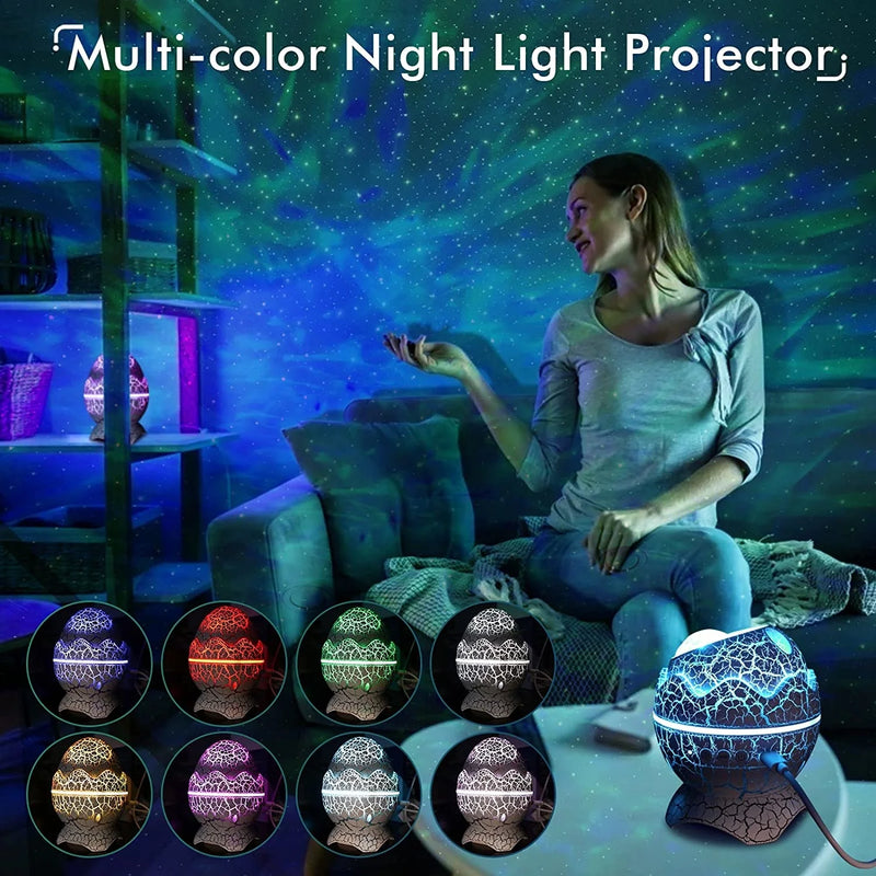 Dinosaur Eggshell Galaxy Projector Starry Sky Night Light Bluetooth Speaker Cute Game Room Decoration Children's Gift LED Nebula