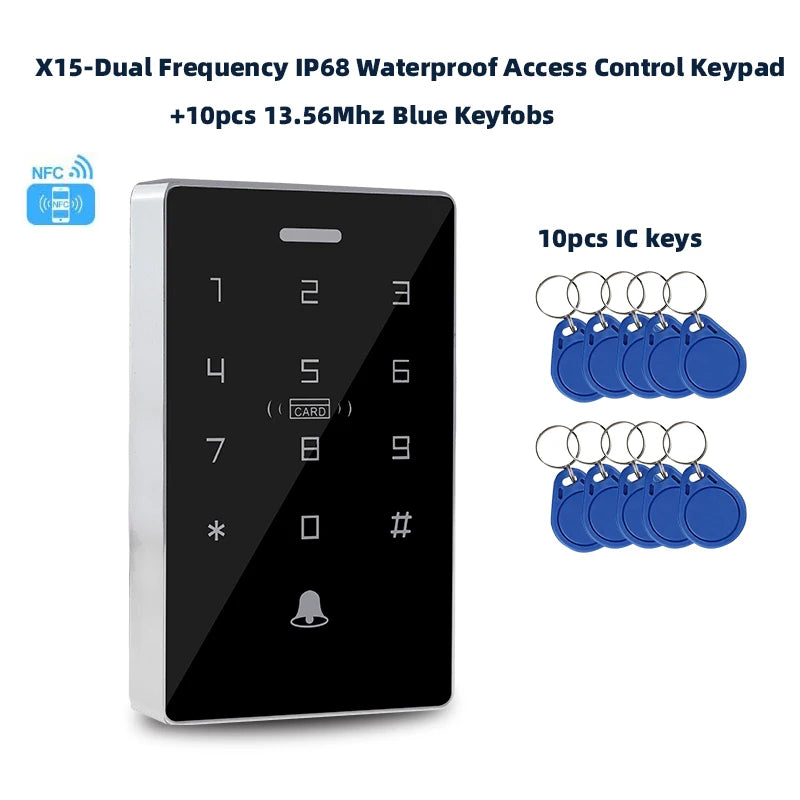 Mobile NFC access controller  waterproof door lock keyboard card swiping password IC unlocking ID dual frequency