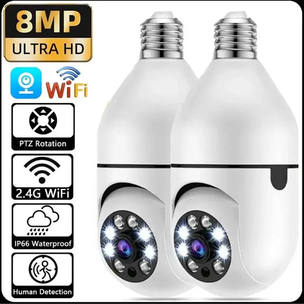 8MP E27 Bulb Wifi Surveillance Camera Full Color Video Night Vision HD Automatic Human Tracking Security IP Camera Wireless CCTV