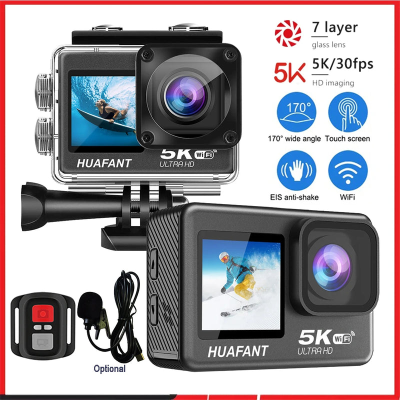 G9SE Action Camera 5K30fps 4K60fps 48MP 2.0 Touch LCD EIS DVR Webcam Dual Screen Wi-Fi 170D Waterproof 30M 5X Zoom Sports Camera