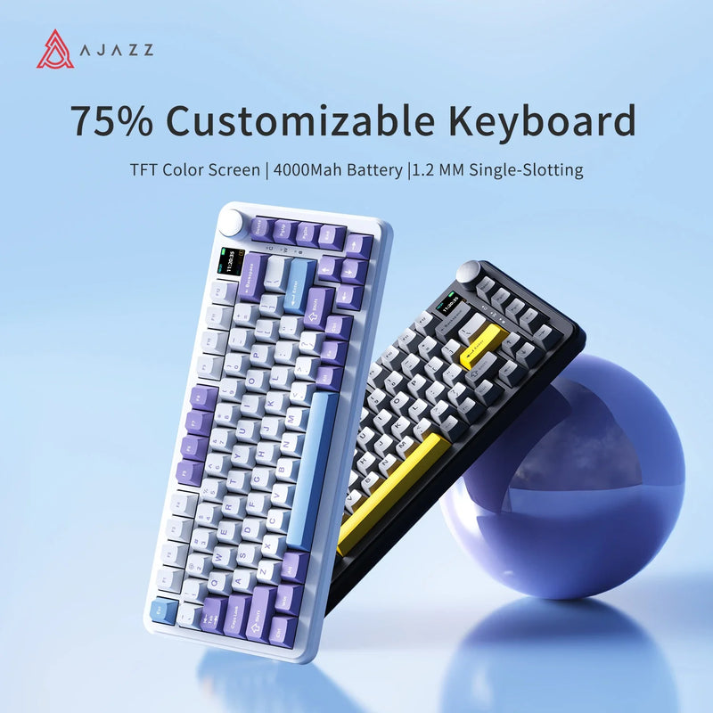 Ajazz AK820 MAX 75% Mechanical Keyboard, Gaming Keyboard with TFT Screen and Knobs, Bluetooth/Wireless/Wired Customized Keyboard